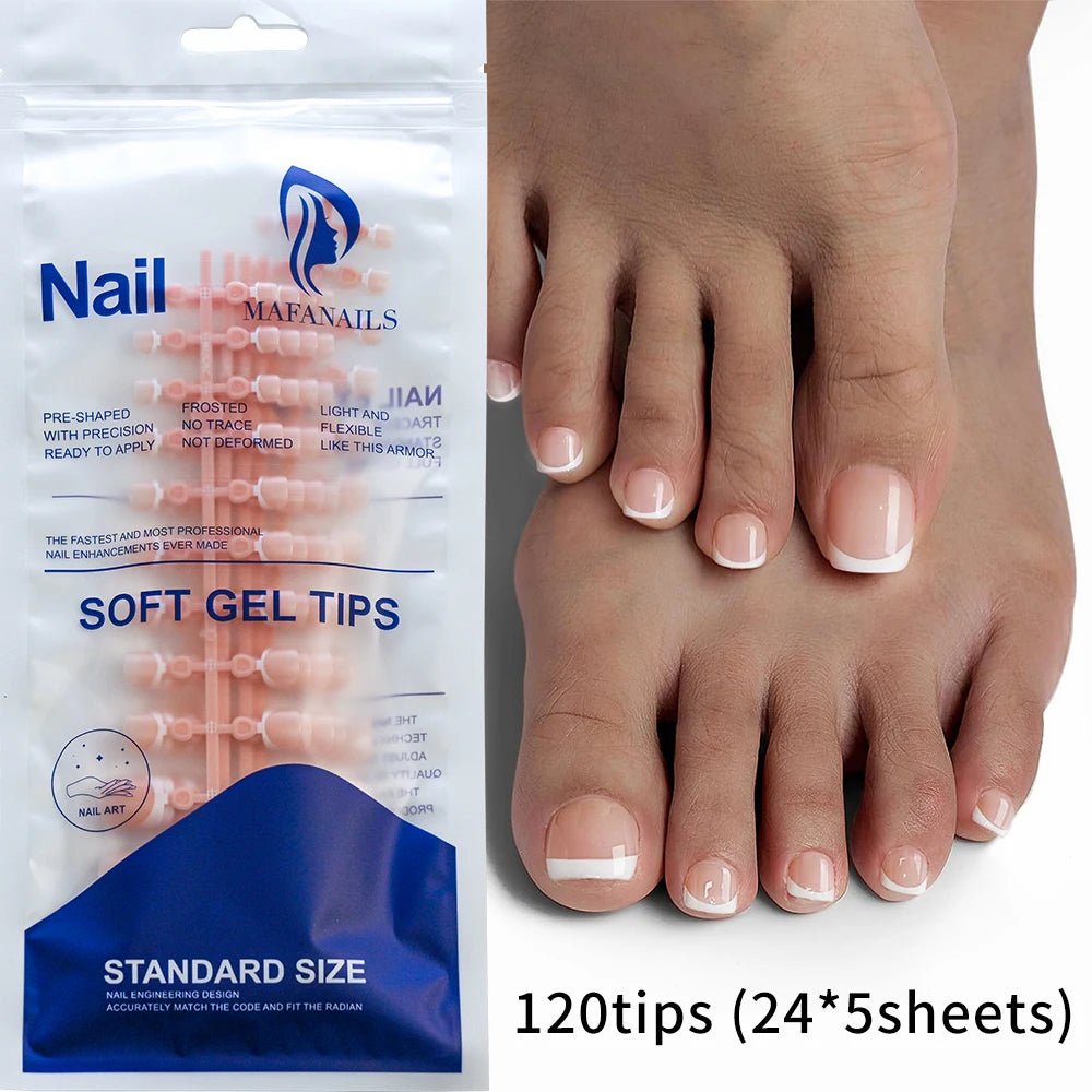 120pcs French Press - On Toenails — Glossy Blush Pink Square Short Fake Toe Nail Set - Mzunye