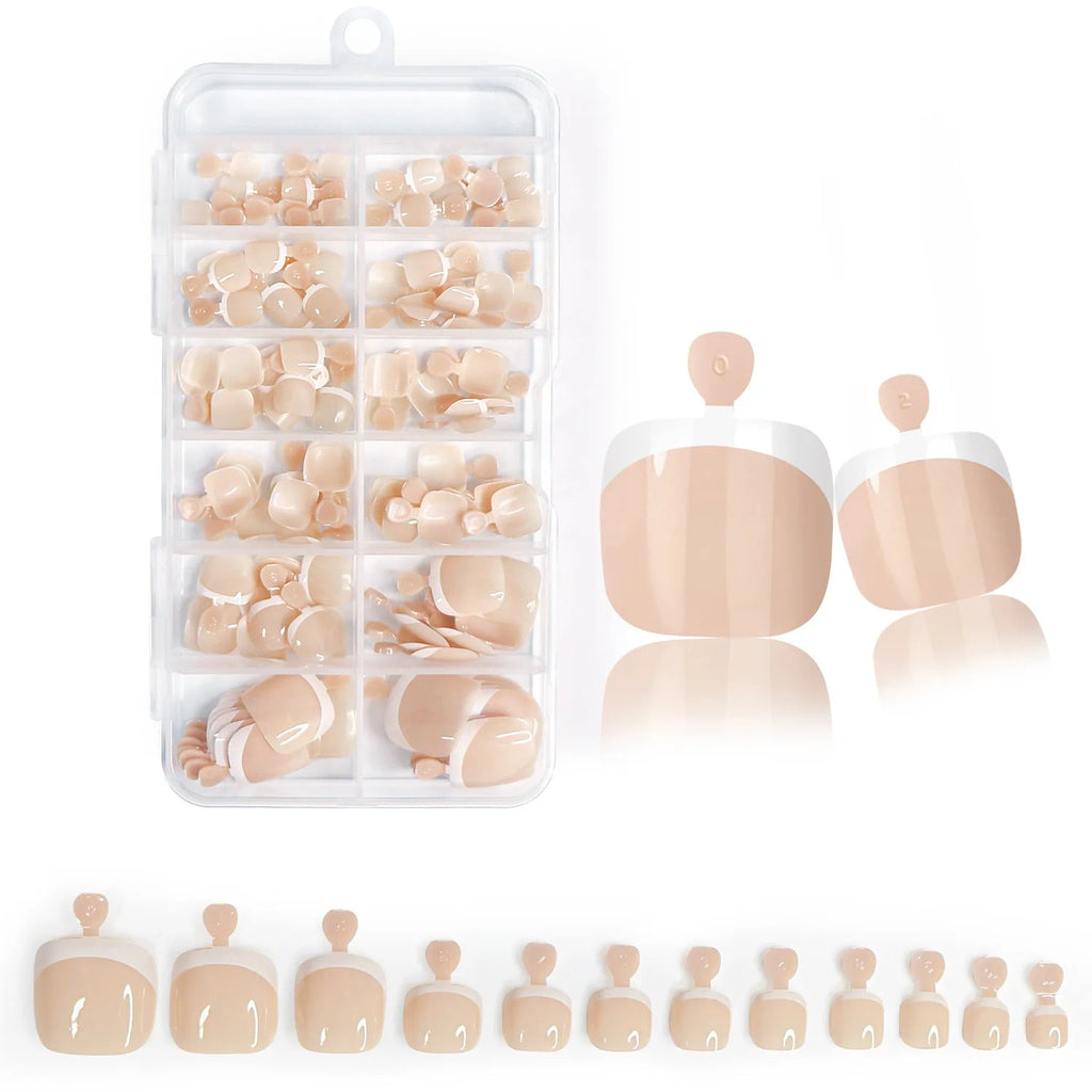 120pcs French Press - On Toenails — Glossy Blush Pink Square Short Fake Toe Nail Set - Mzunye