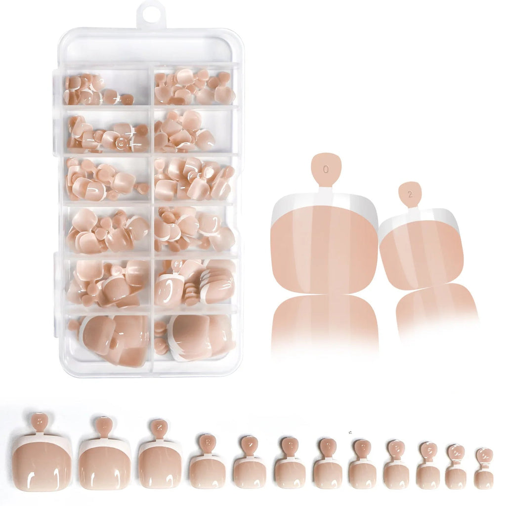 120pcs French Press - On Toenails — Glossy Blush Pink Square Short Fake Toe Nail Set - Mzunye