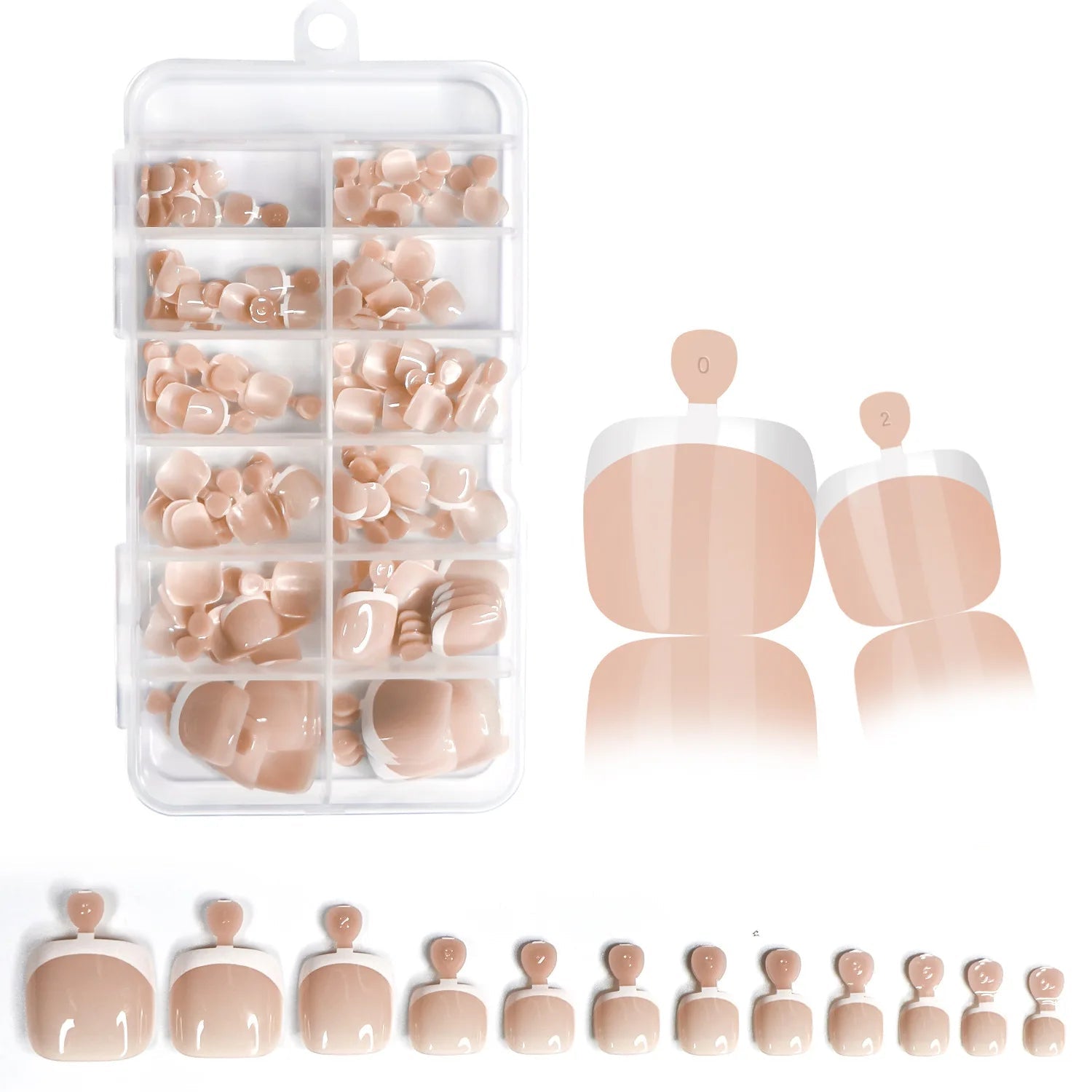 120pcs French Press - On Toenails — Glossy Blush Pink Square Short Fake Toe Nail Set - Mzunye