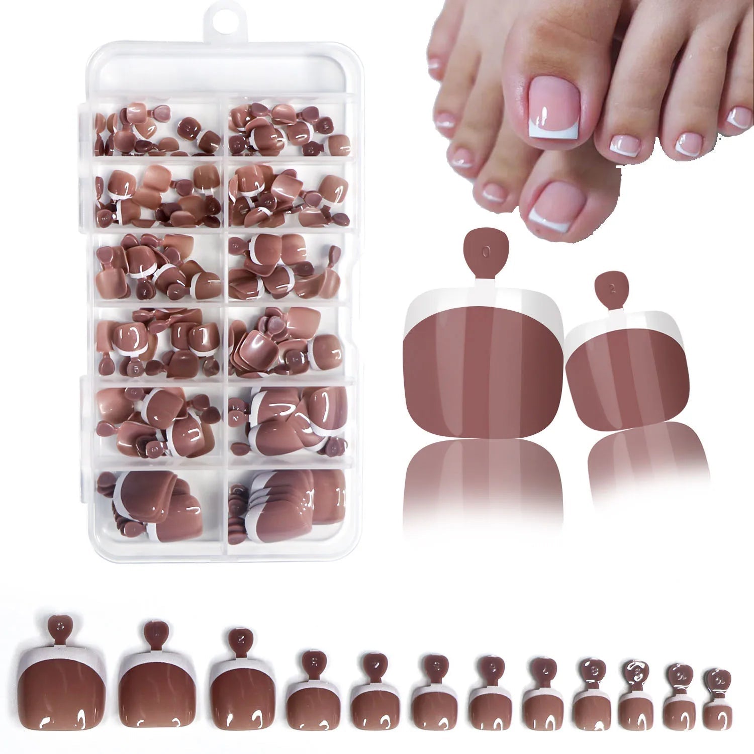 120pcs French Press - On Toenails — Glossy Blush Pink Square Short Fake Toe Nail Set - Mzunye