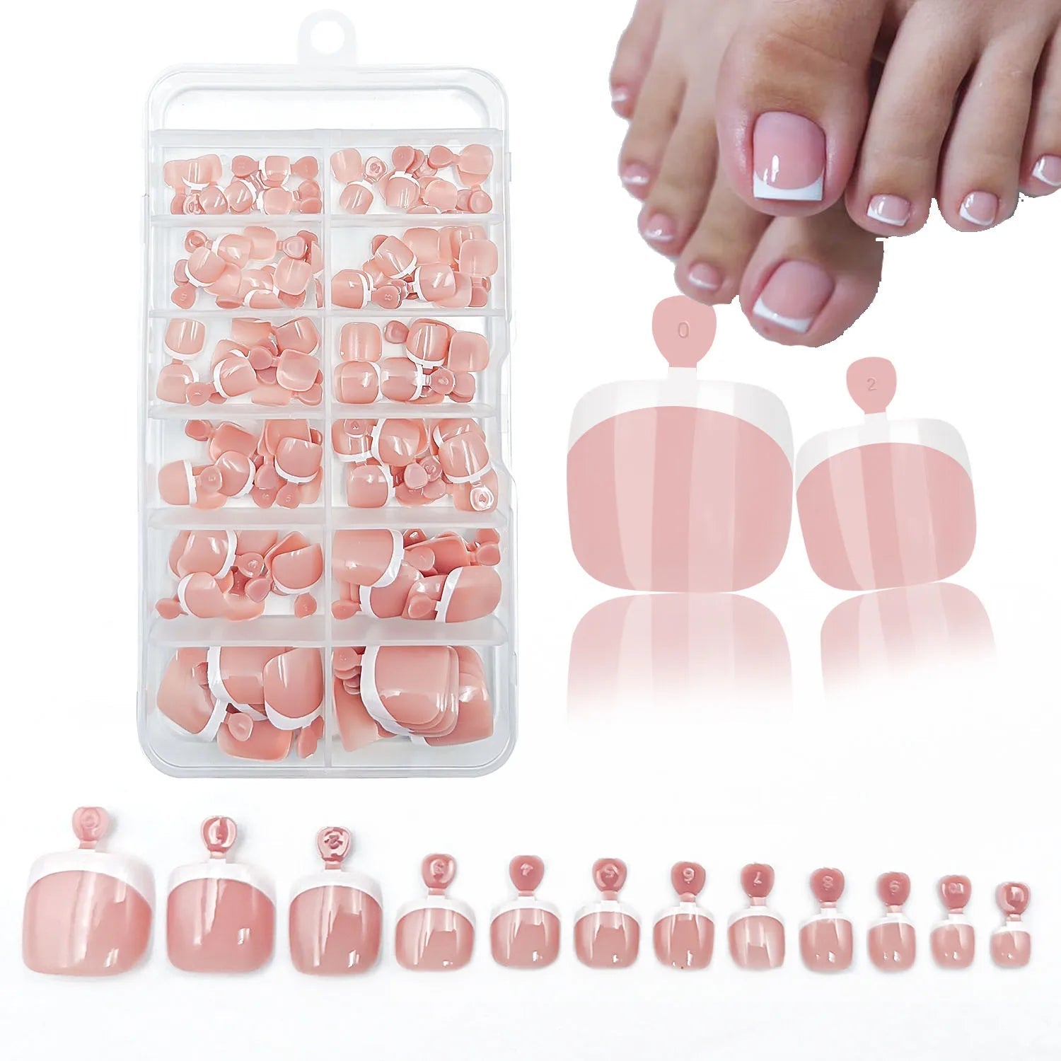 120pcs French Press - On Toenails — Glossy Blush Pink Square Short Fake Toe Nail Set - Mzunye