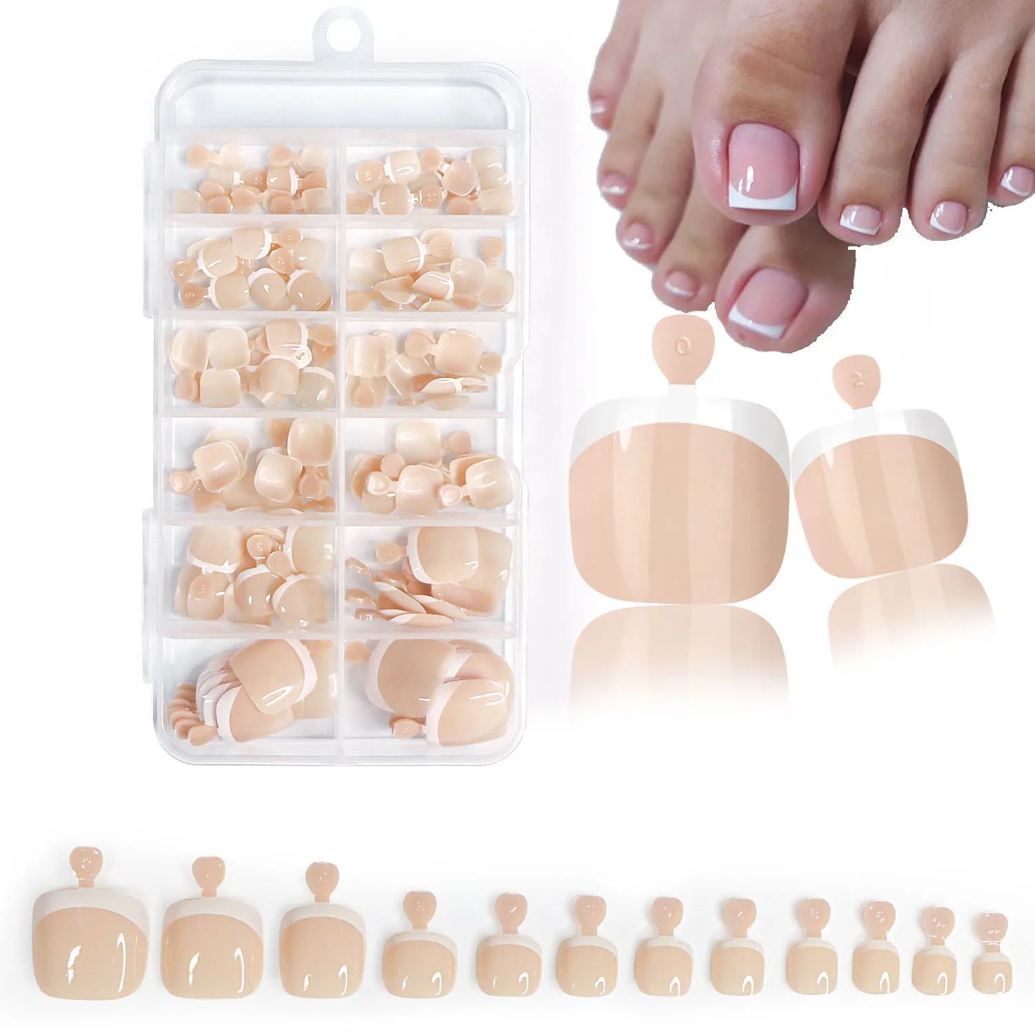 120pcs French Press - On Toenails — Glossy Blush Pink Square Short Fake Toe Nail Set - Mzunye