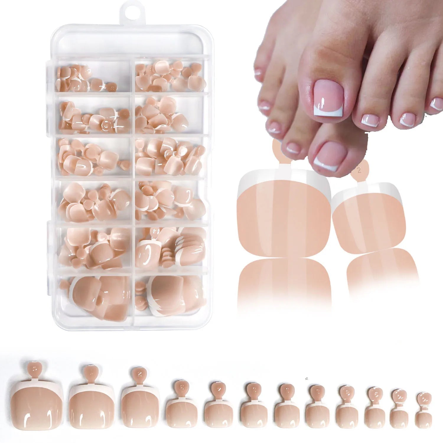120pcs French Press - On Toenails — Glossy Blush Pink Square Short Fake Toe Nail Set - Mzunye