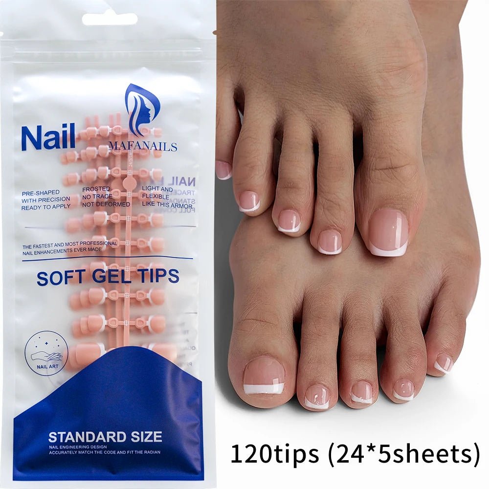 120pcs French Press - On Toenails — Glossy Blush Pink Square Short Fake Toe Nail Set - Mzunye