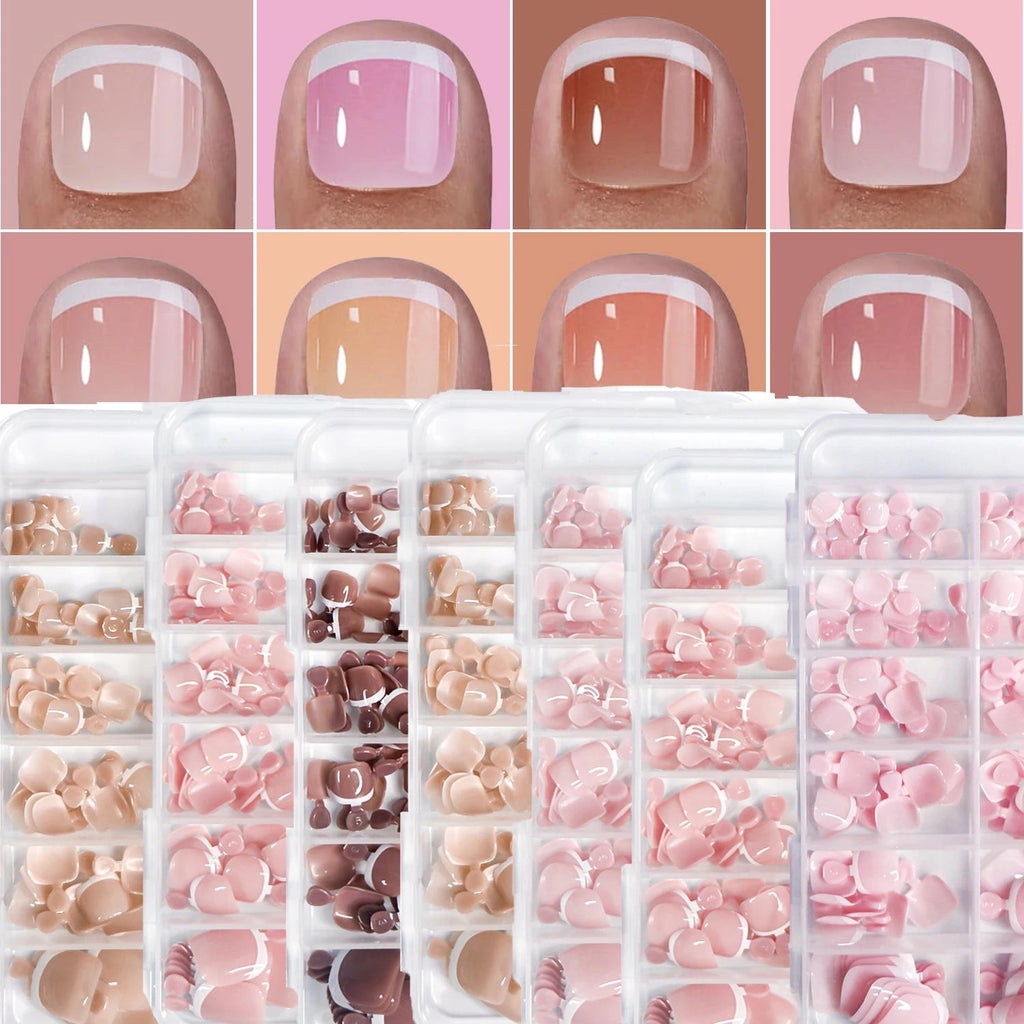 120pcs French Press - On Toenails — Glossy Blush Pink Square Short Fake Toe Nail Set - Mzunye