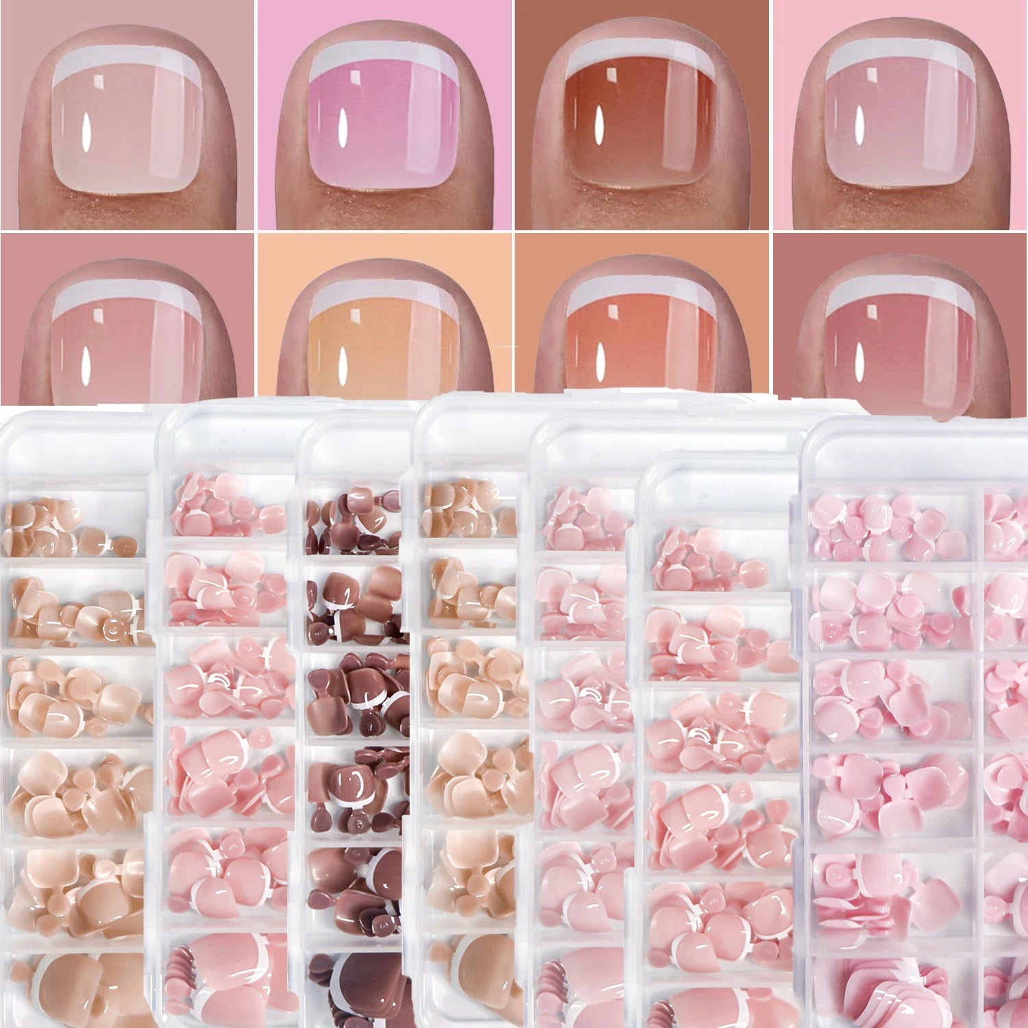 120pcs French Press - On Toenails — Glossy Blush Pink Square Short Fake Toe Nail Set - Mzunye