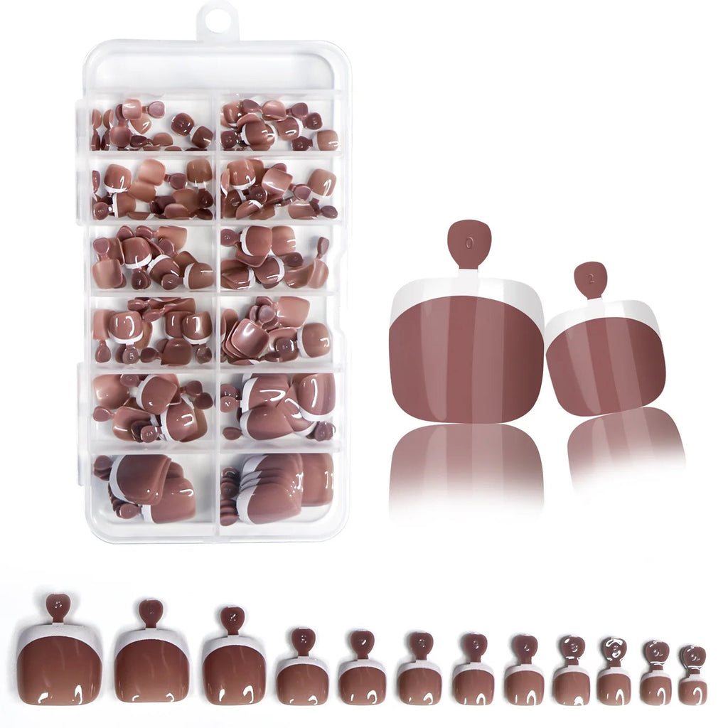 120pcs French Press - On Toenails — Glossy Blush Pink Square Short Fake Toe Nail Set - Mzunye