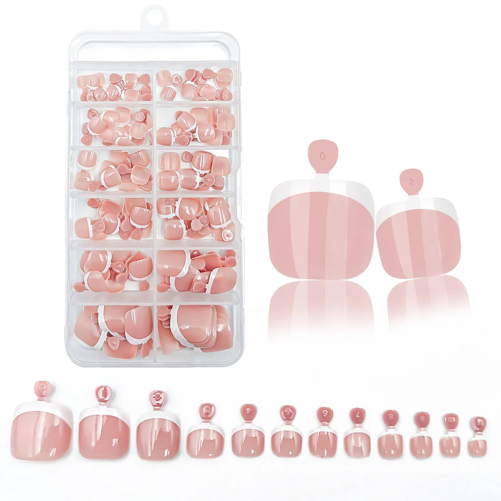 120pcs French Press - On Toenails — Glossy Blush Pink Square Short Fake Toe Nail Set - Mzunye