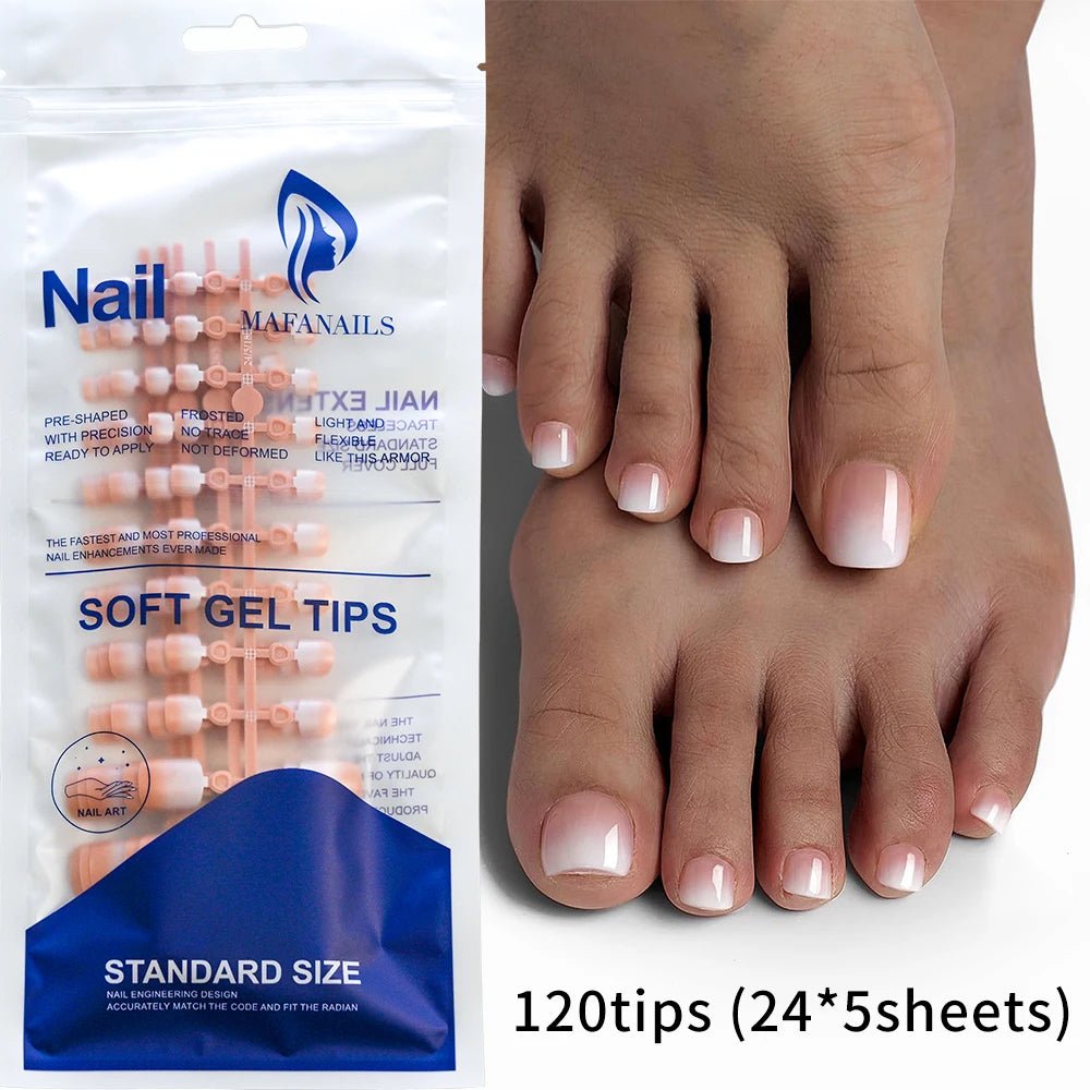 120pcs French Press - On Toenails — Glossy Blush Pink Square Short Fake Toe Nail Set - Mzunye