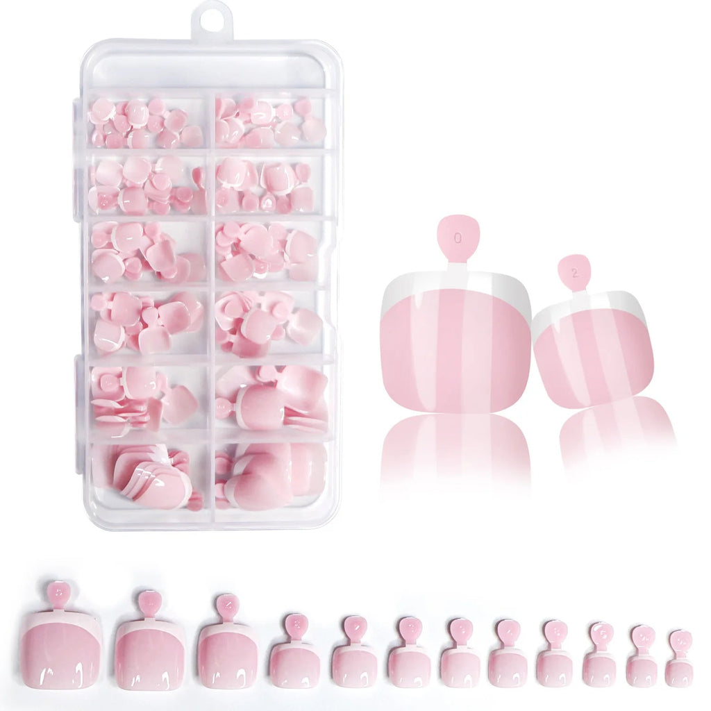 120pcs French Press - On Toenails — Glossy Blush Pink Square Short Fake Toe Nail Set - Mzunye