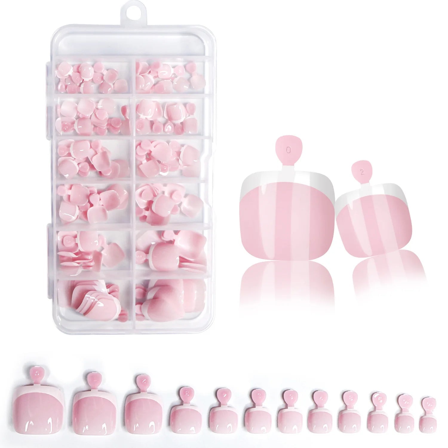 120pcs French Press - On Toenails — Glossy Blush Pink Square Short Fake Toe Nail Set - Mzunye
