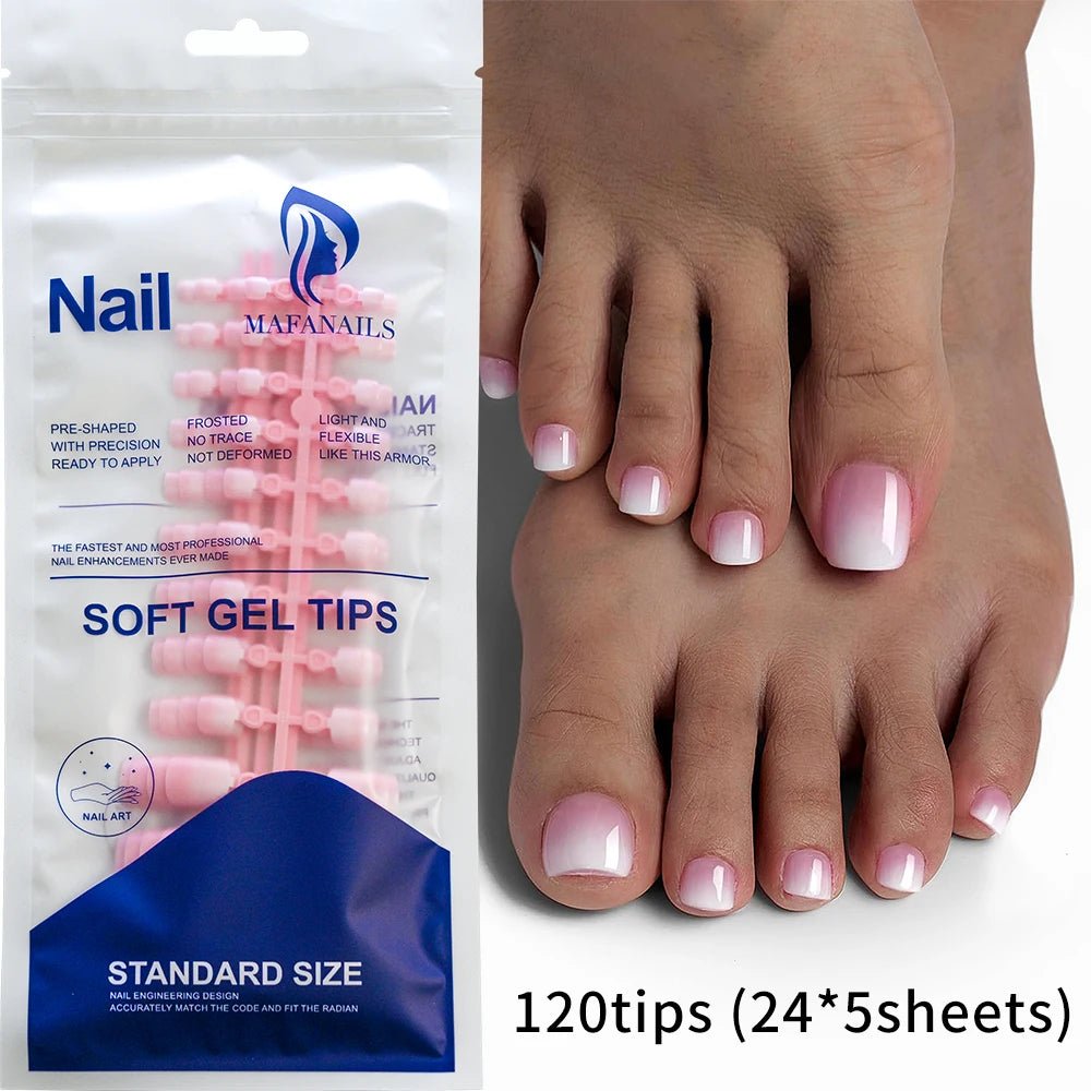 120pcs French Press - On Toenails — Glossy Blush Pink Square Short Fake Toe Nail Set - Mzunye