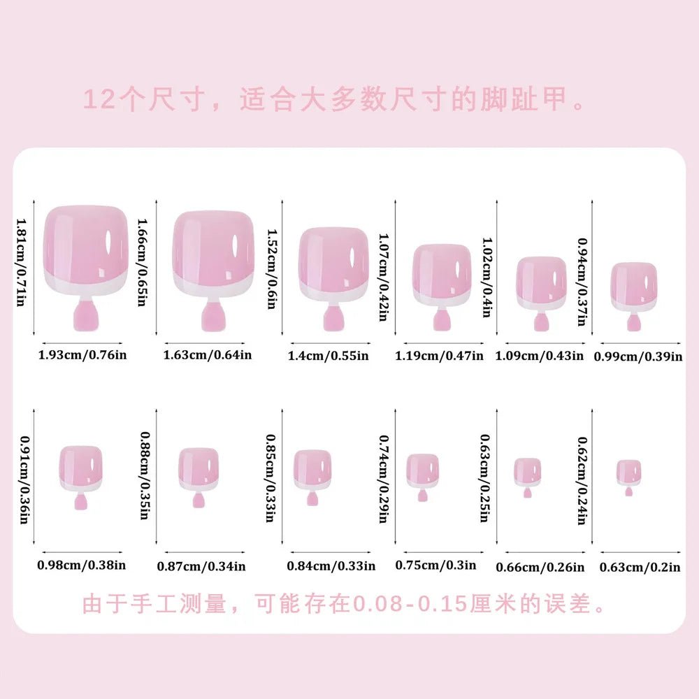 120pcs French Press - On Toenails — Glossy Blush Pink Square Short Fake Toe Nail Set - Mzunye