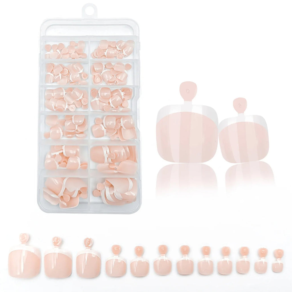 120pcs French Press - On Toenails — Glossy Blush Pink Square Short Fake Toe Nail Set - Mzunye