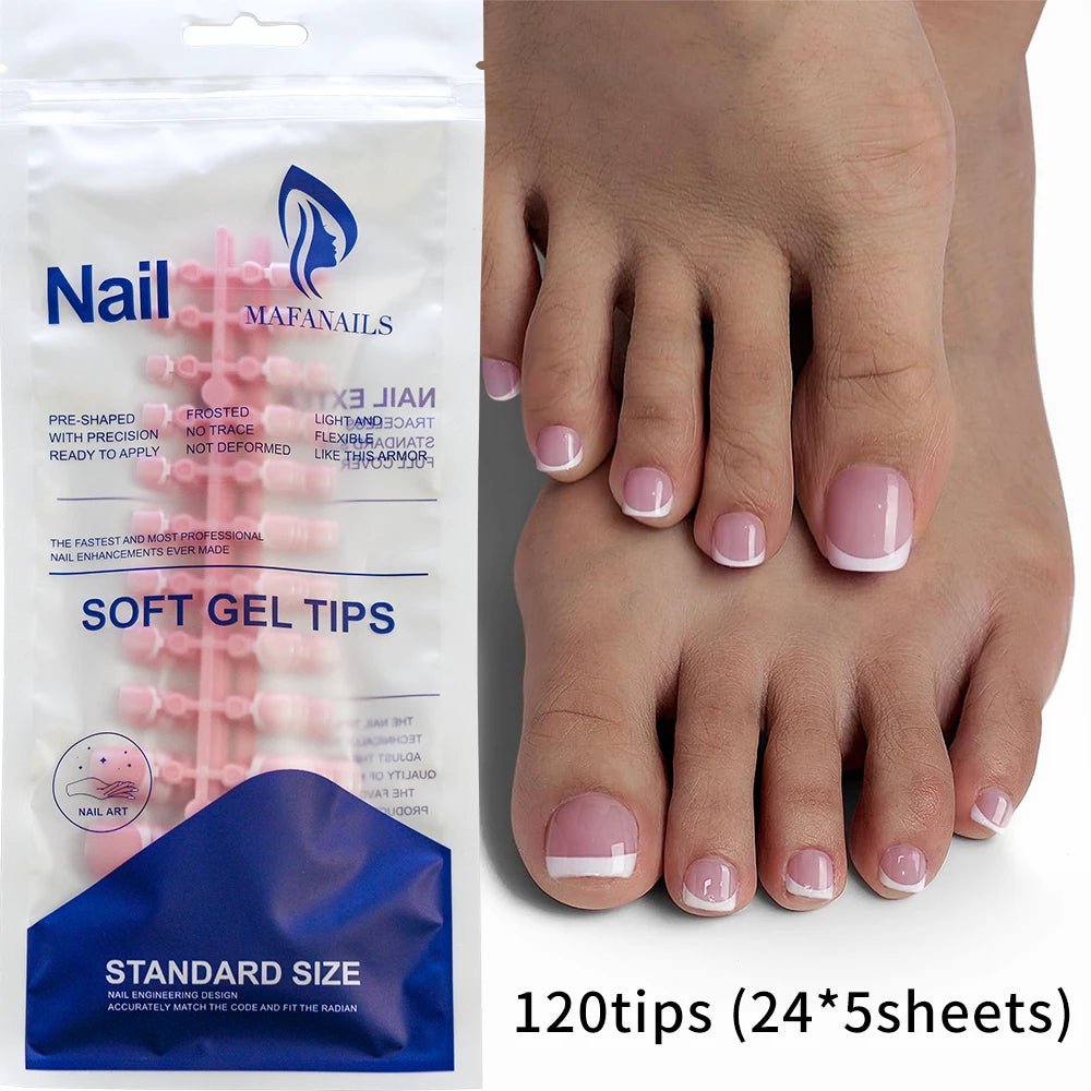 120pcs French Press - On Toenails — Glossy Blush Pink Square Short Fake Toe Nail Set - Mzunye