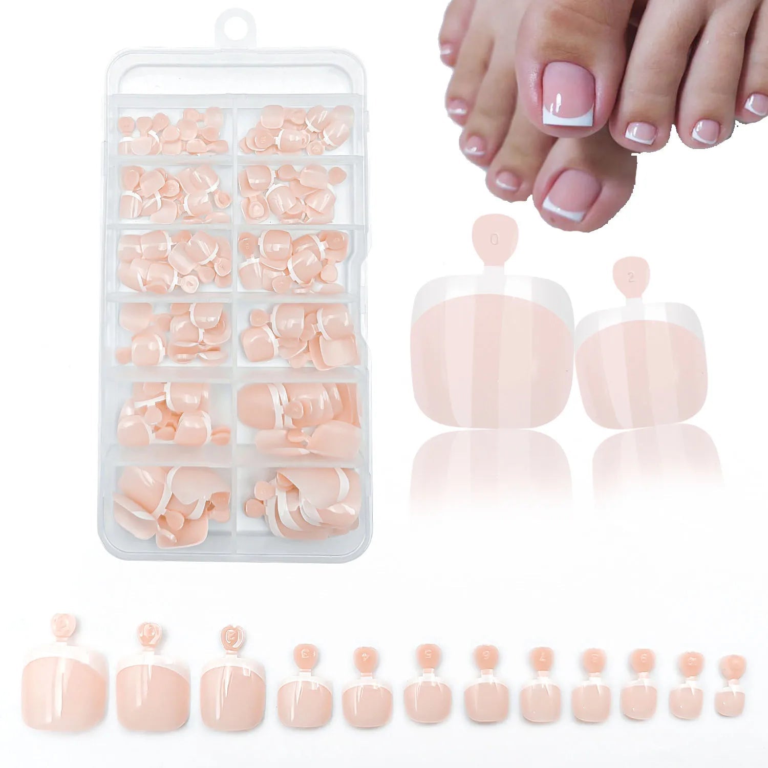 120pcs French Press - On Toenails — Glossy Blush Pink Square Short Fake Toe Nail Set - Mzunye