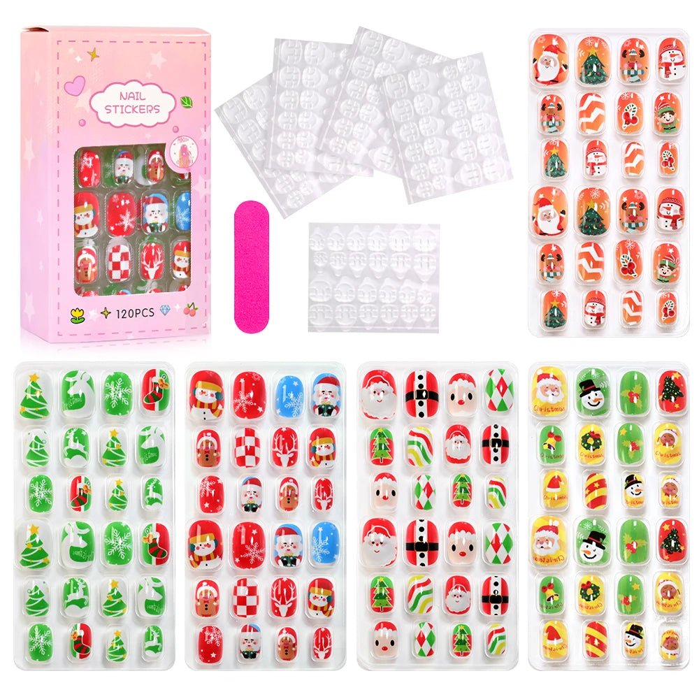 120pcs Kawaii Kids Press - On Nails — Cartoon Full Cover Short Fake Nails with Jelly Glue - Mzunye