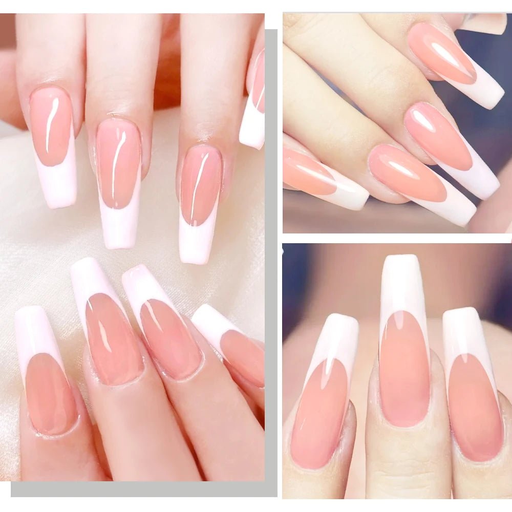 120pcs Long Square French Press - On Nails — Glossy & Matte Pink White Edge Full Cover Set - Mzunye