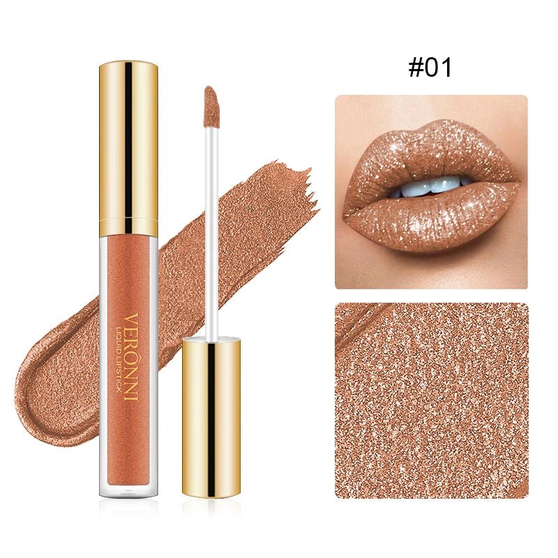 15 Color Glitter Liquid Lipstick Set — Shimmer Pearlescent Diamond Lip Glaze Waterproof Long - Lasting - Mzunye