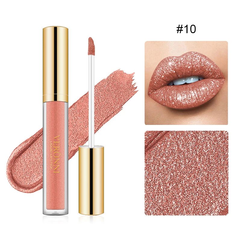 15 Color Glitter Liquid Lipstick Set — Shimmer Pearlescent Diamond Lip Glaze Waterproof Long - Lasting - Mzunye