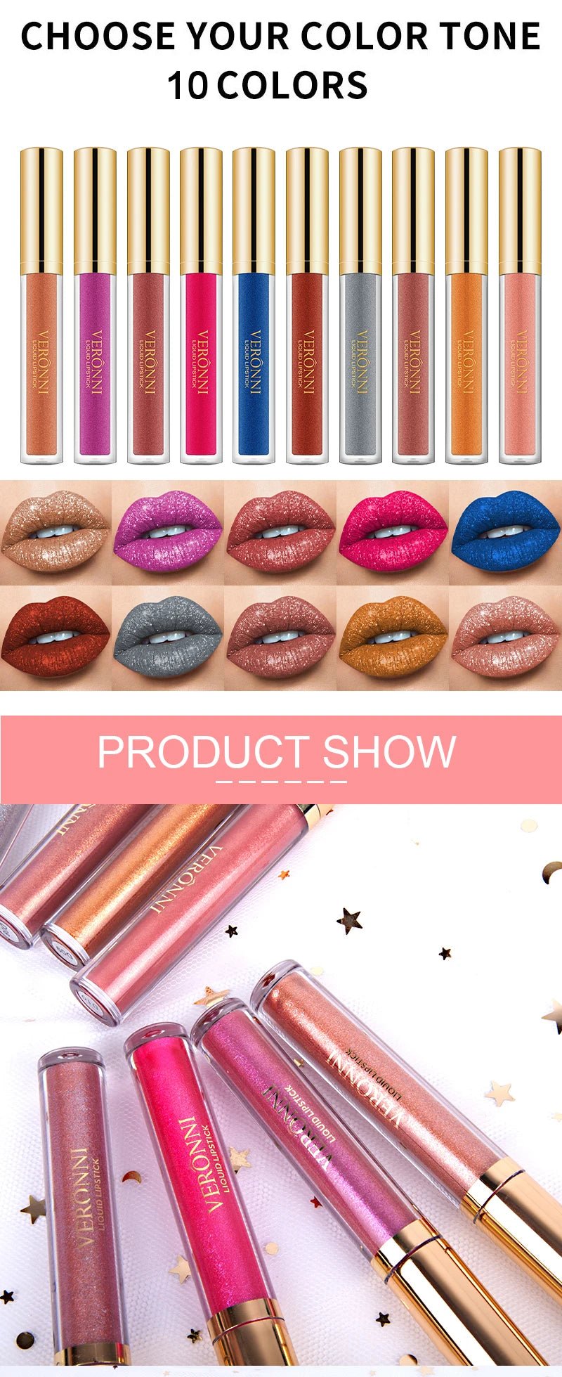 15 Color Glitter Liquid Lipstick Set — Shimmer Pearlescent Diamond Lip Glaze Waterproof Long - Lasting - Mzunye