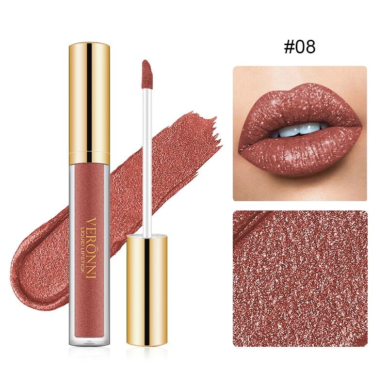 15 Color Glitter Liquid Lipstick Set — Shimmer Pearlescent Diamond Lip Glaze Waterproof Long - Lasting - Mzunye