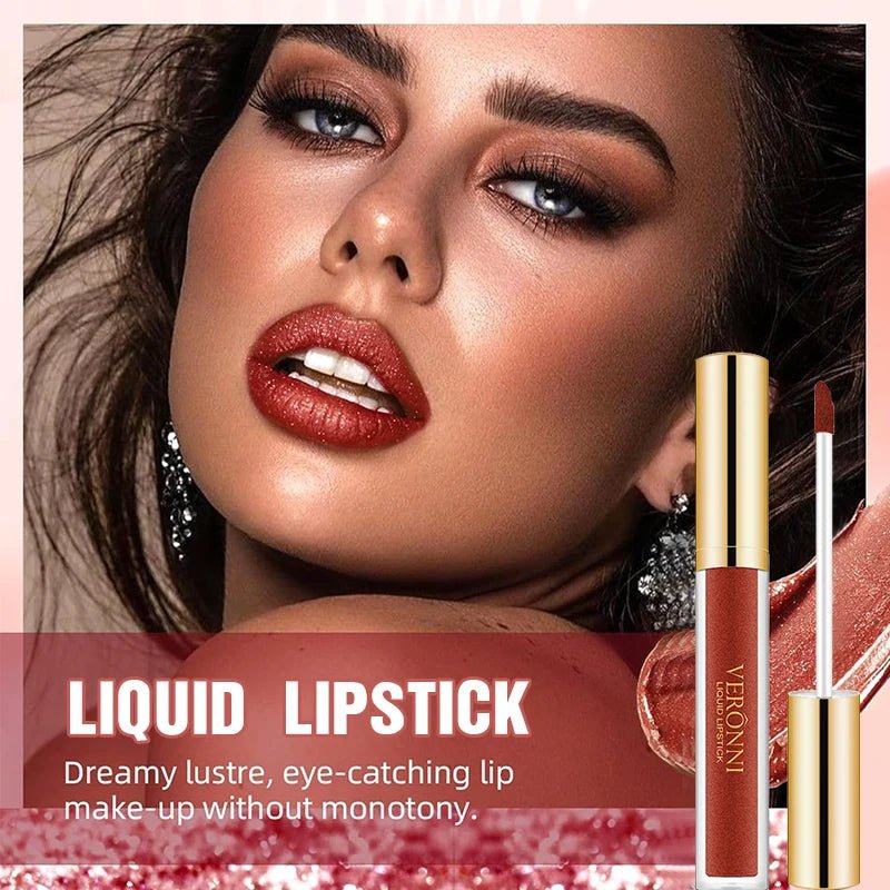 15 Color Glitter Liquid Lipstick Set — Shimmer Pearlescent Diamond Lip Glaze Waterproof Long - Lasting - Mzunye