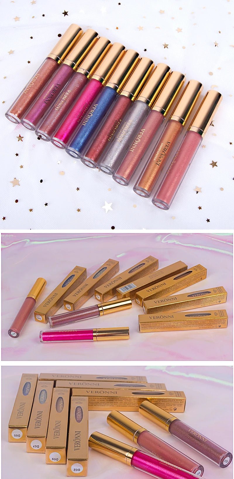15 Color Glitter Liquid Lipstick Set — Shimmer Pearlescent Diamond Lip Glaze Waterproof Long - Lasting - Mzunye