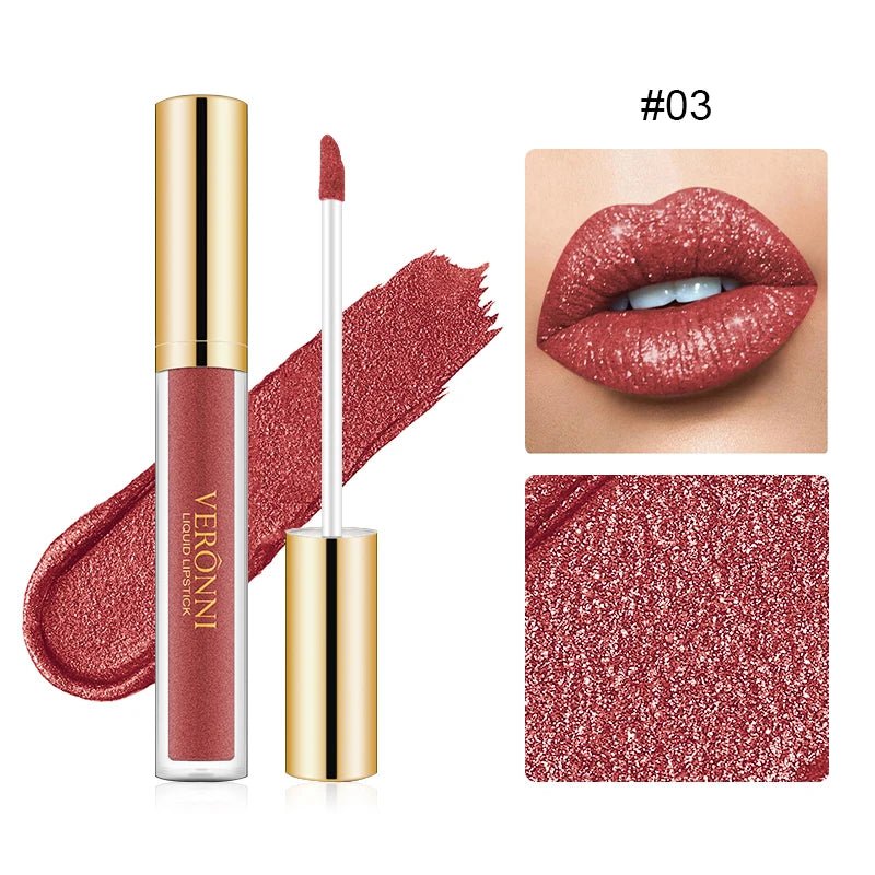 15 Color Glitter Liquid Lipstick Set — Shimmer Pearlescent Diamond Lip Glaze Waterproof Long - Lasting - Mzunye
