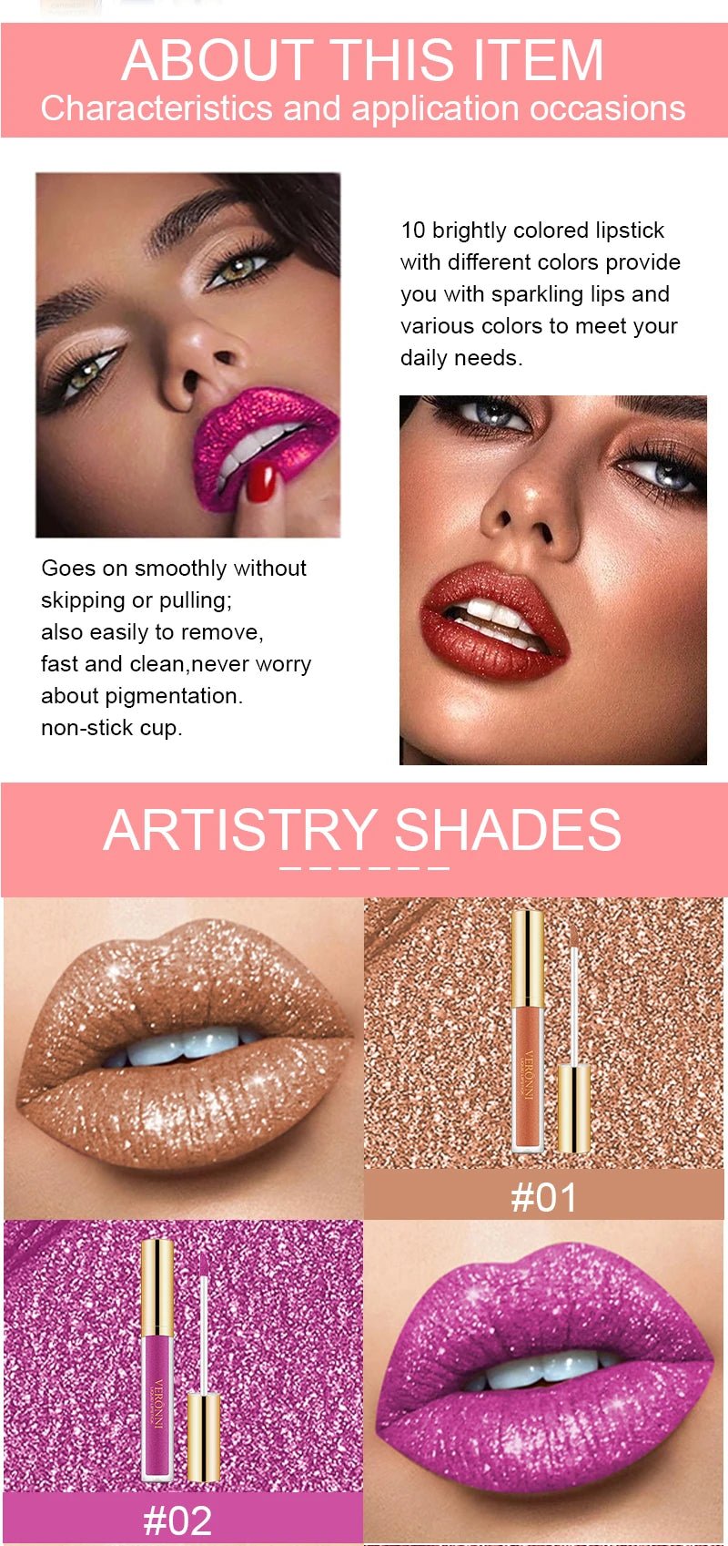 15 Color Glitter Liquid Lipstick Set — Shimmer Pearlescent Diamond Lip Glaze Waterproof Long - Lasting - Mzunye