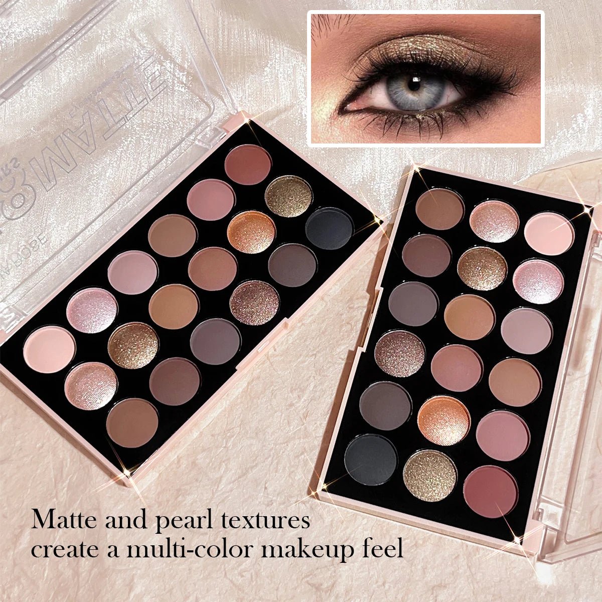 18 - Color Eyeshadow Palette — Pearlescent Glitter & Matte Earth Tones - Mzunye
