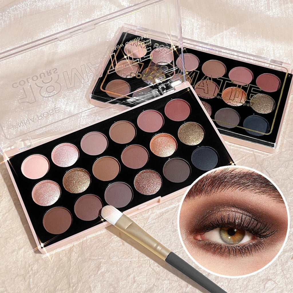 18 - Color Eyeshadow Palette — Pearlescent Glitter & Matte Earth Tones - Mzunye