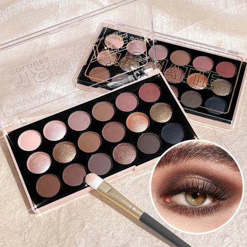 18 - Color Eyeshadow Palette — Pearlescent Glitter & Matte Earth Tones - Mzunye