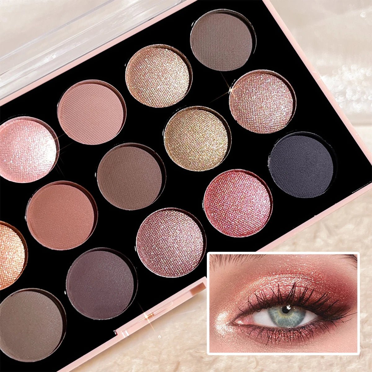 18 - Color Eyeshadow Palette — Pearlescent Glitter & Matte Earth Tones - Mzunye