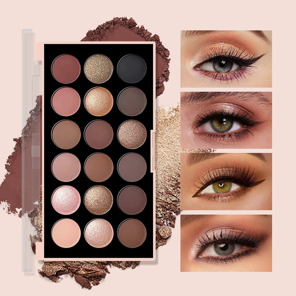 18 - Color Eyeshadow Palette — Pearlescent Glitter & Matte Earth Tones - Mzunye