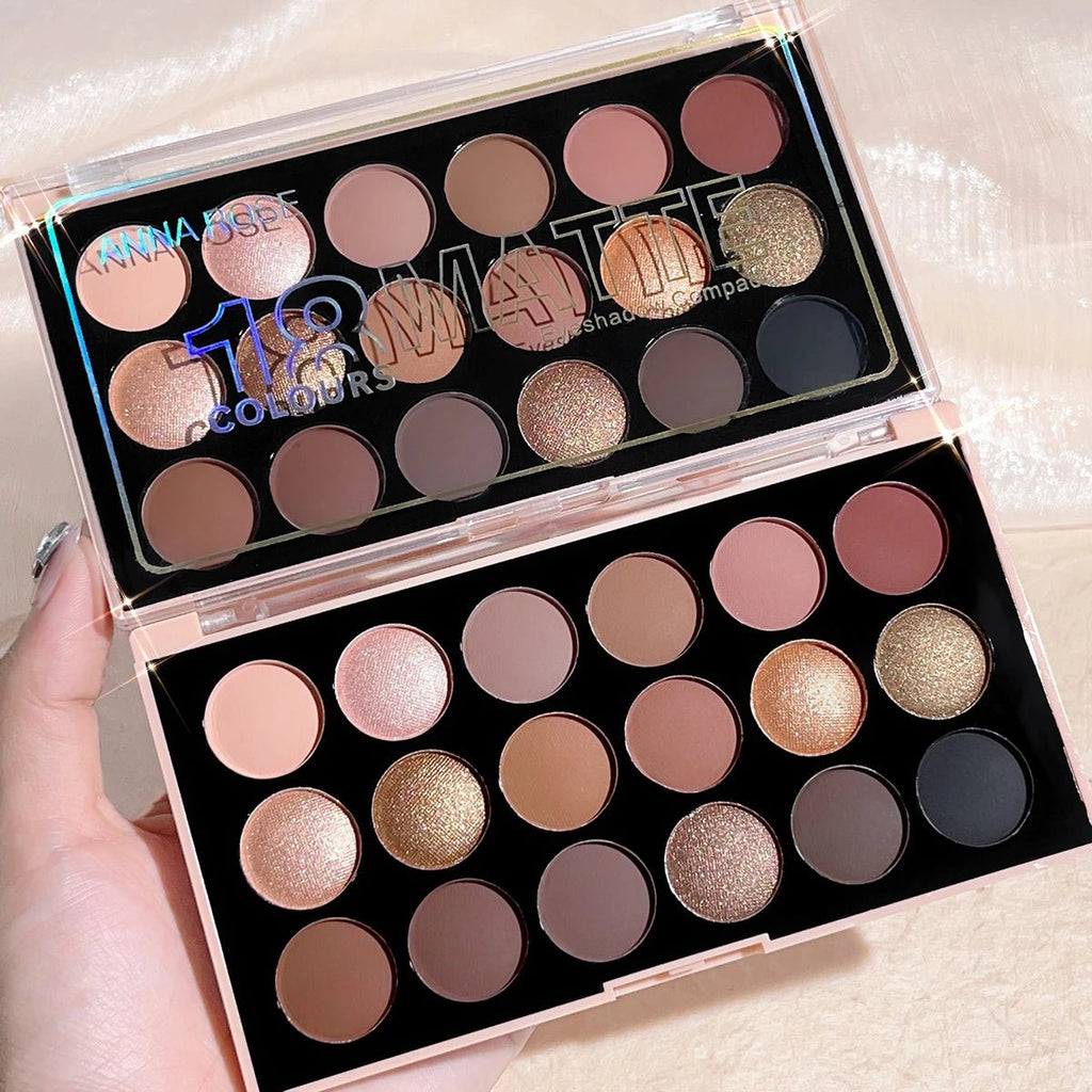 18 - Color Eyeshadow Palette — Pearlescent Glitter & Matte Earth Tones - Mzunye