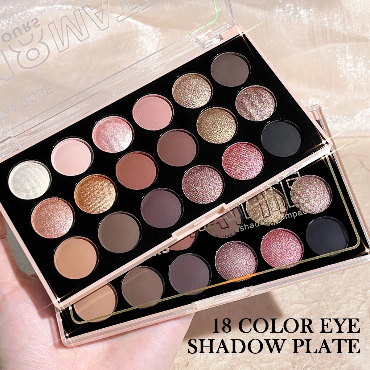 18 - Color Eyeshadow Palette — Pearlescent Glitter & Matte Earth Tones - Mzunye