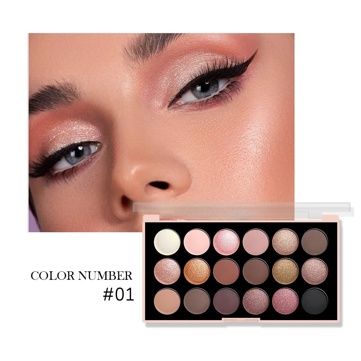 18 - Color Eyeshadow Palette — Pearlescent Glitter & Matte Earth Tones - Mzunye