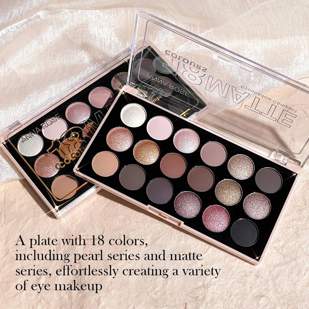 18 - Color Eyeshadow Palette — Pearlescent Glitter & Matte Earth Tones - Mzunye