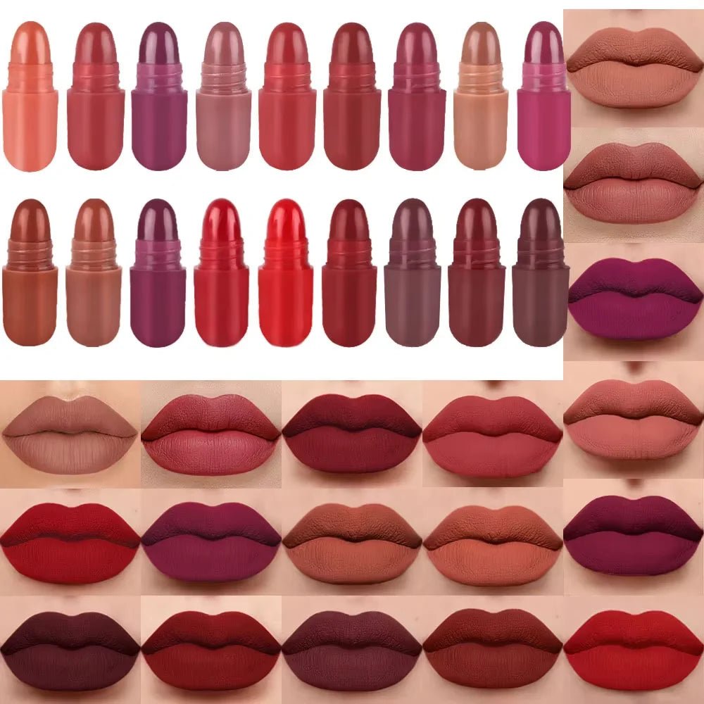 18pc Capsule Lipstick Pill Set — Colorful Waterproof Glitter & Lip Gloss Collection - Mzunye