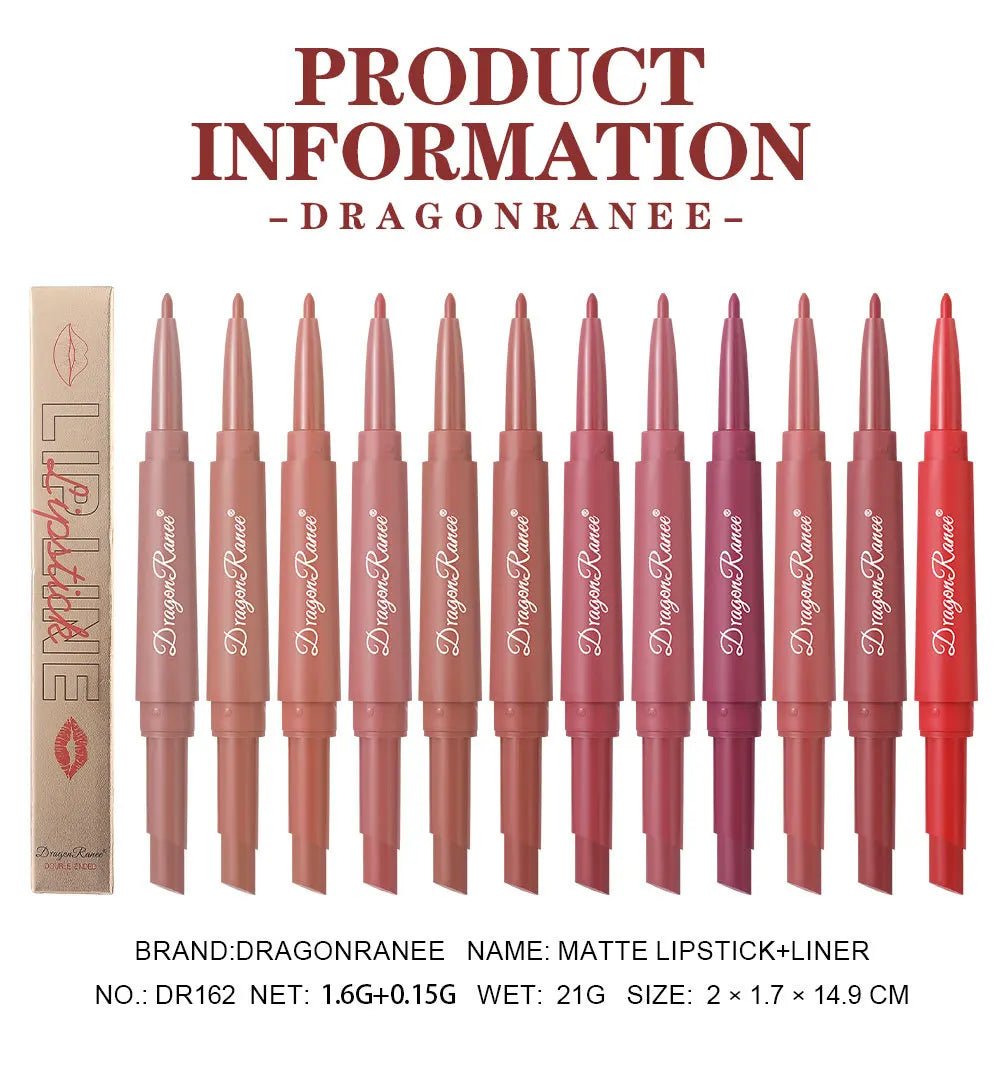 2 - in - 1 Double Head Matte Lip Liner Pencil — Waterproof Long - Lasting Beige & Red Brightening Outline Stick - Mzunye