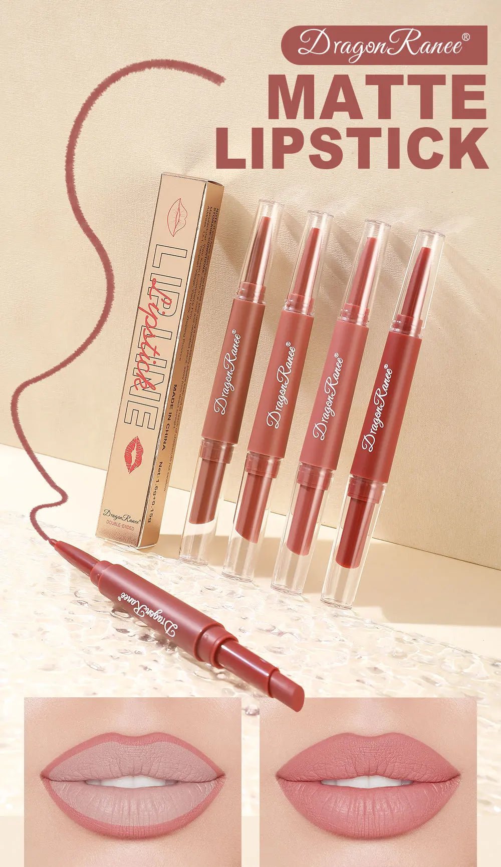 2 - in - 1 Double Head Matte Lip Liner Pencil — Waterproof Long - Lasting Beige & Red Brightening Outline Stick - Mzunye