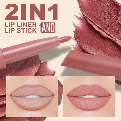 2 - in - 1 Double Head Matte Lip Liner Pencil — Waterproof Long - Lasting Beige & Red Brightening Outline Stick - Mzunye
