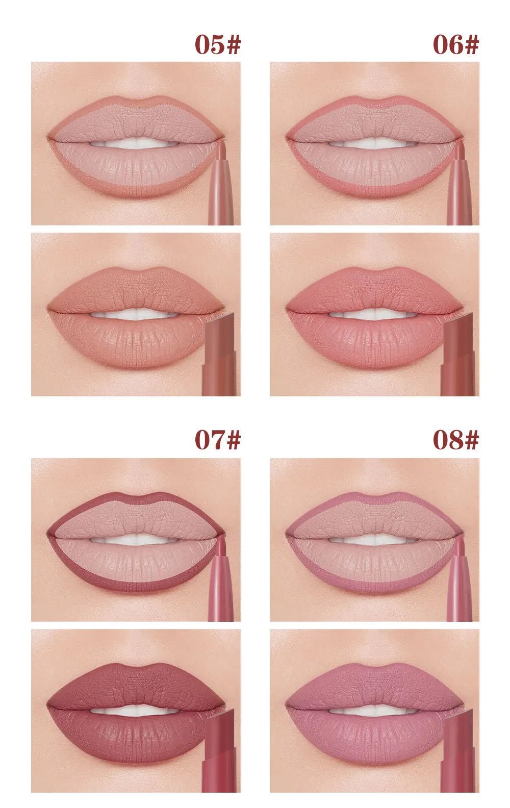 2 - in - 1 Double Head Matte Lip Liner Pencil — Waterproof Long - Lasting Beige & Red Brightening Outline Stick - Mzunye