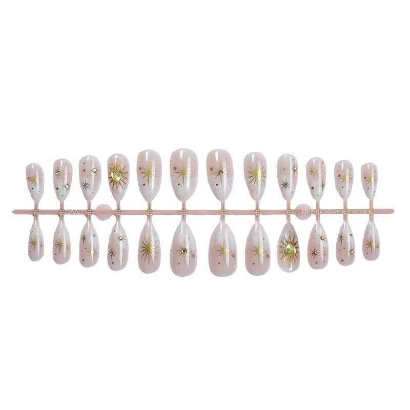 24 - Piece Almond Press - On Nails | Sun & Star French Tips with Gradient Design - Mzunye