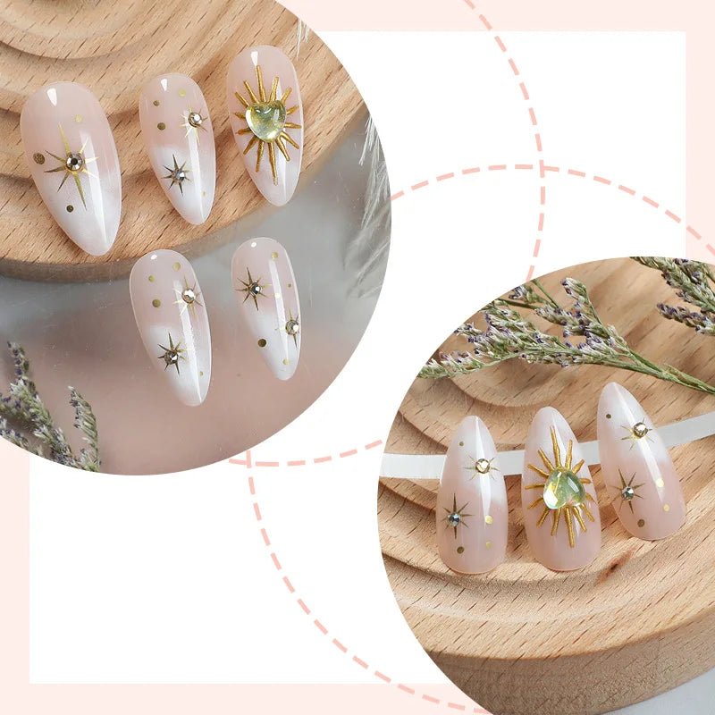 24 - Piece Almond Press - On Nails | Sun & Star French Tips with Gradient Design - Mzunye