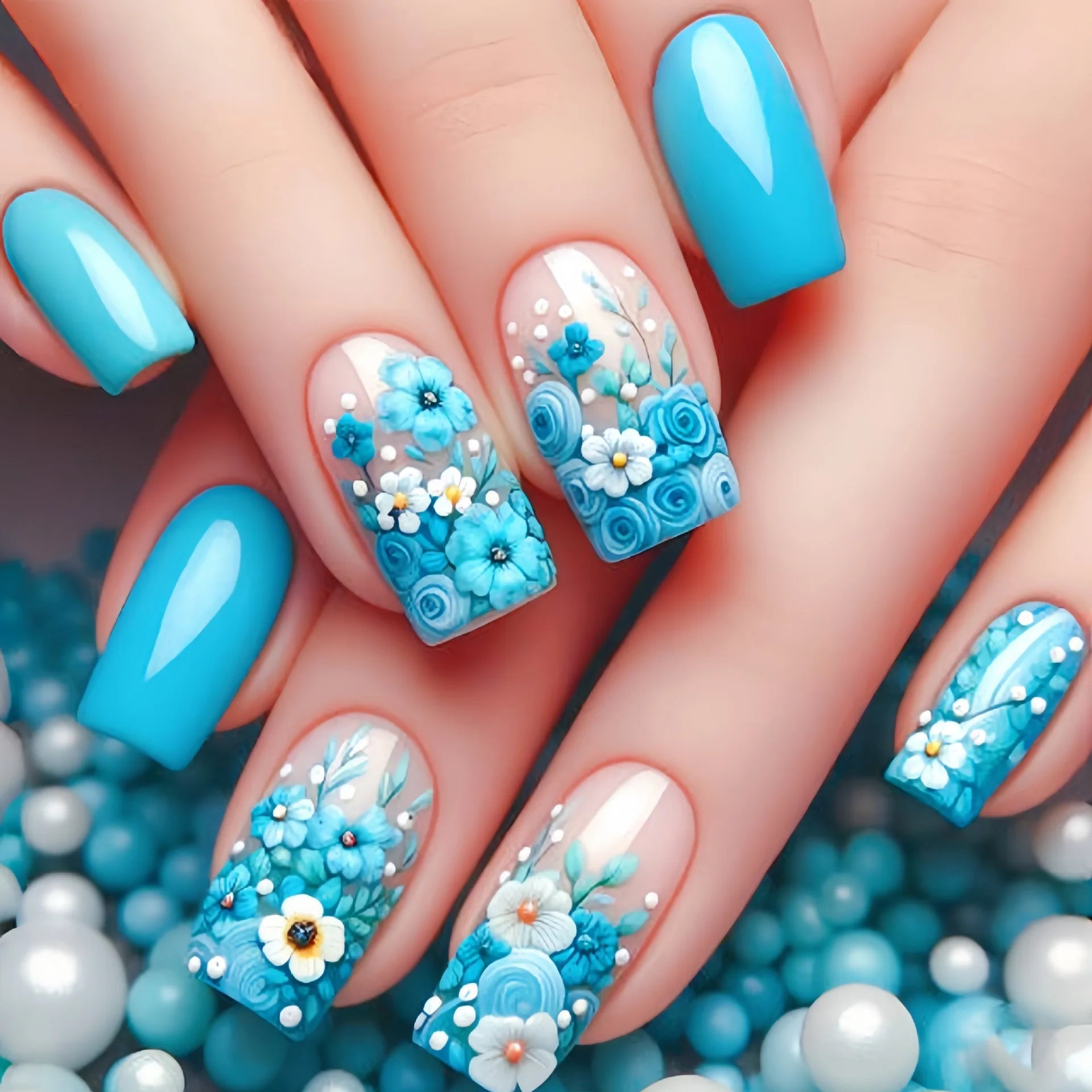 24 - Piece Long French Press - On Nails | 3D Flower Design — 25 Colors - Mzunye