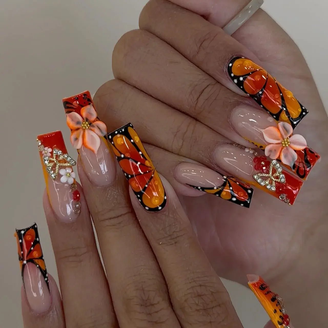 24 - Piece Long French Press - On Nails | 3D Flower Design — 25 Colors - Mzunye
