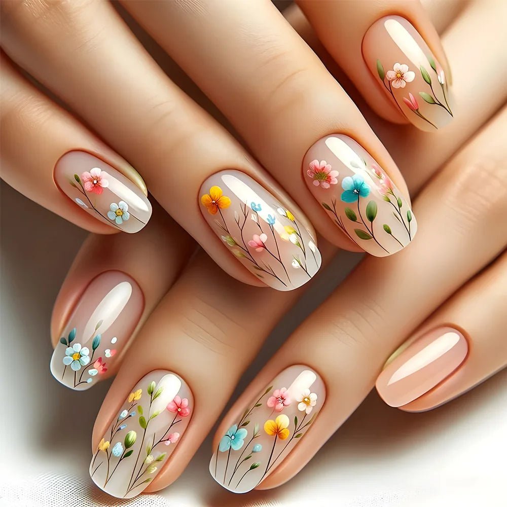 24 - Piece Long French Press - On Nails | 3D Flower Design — 25 Colors - Mzunye